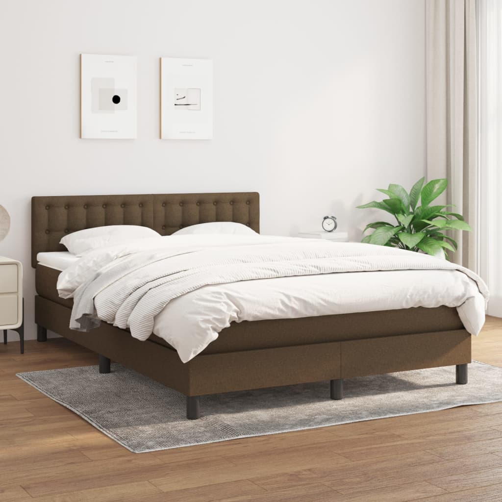 Boxspring met matras stof donkerbruin 140x190 cm is nu te koop bij PeponiXL, paradijselijk wonen!