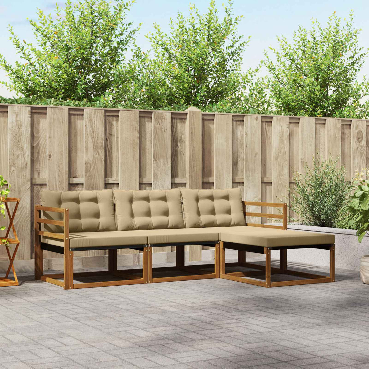 Buiten bankenset met kussen 4 pcs Natuurlijk en Beige is nu te koop bij PeponiXL, paradijselijk wonen!