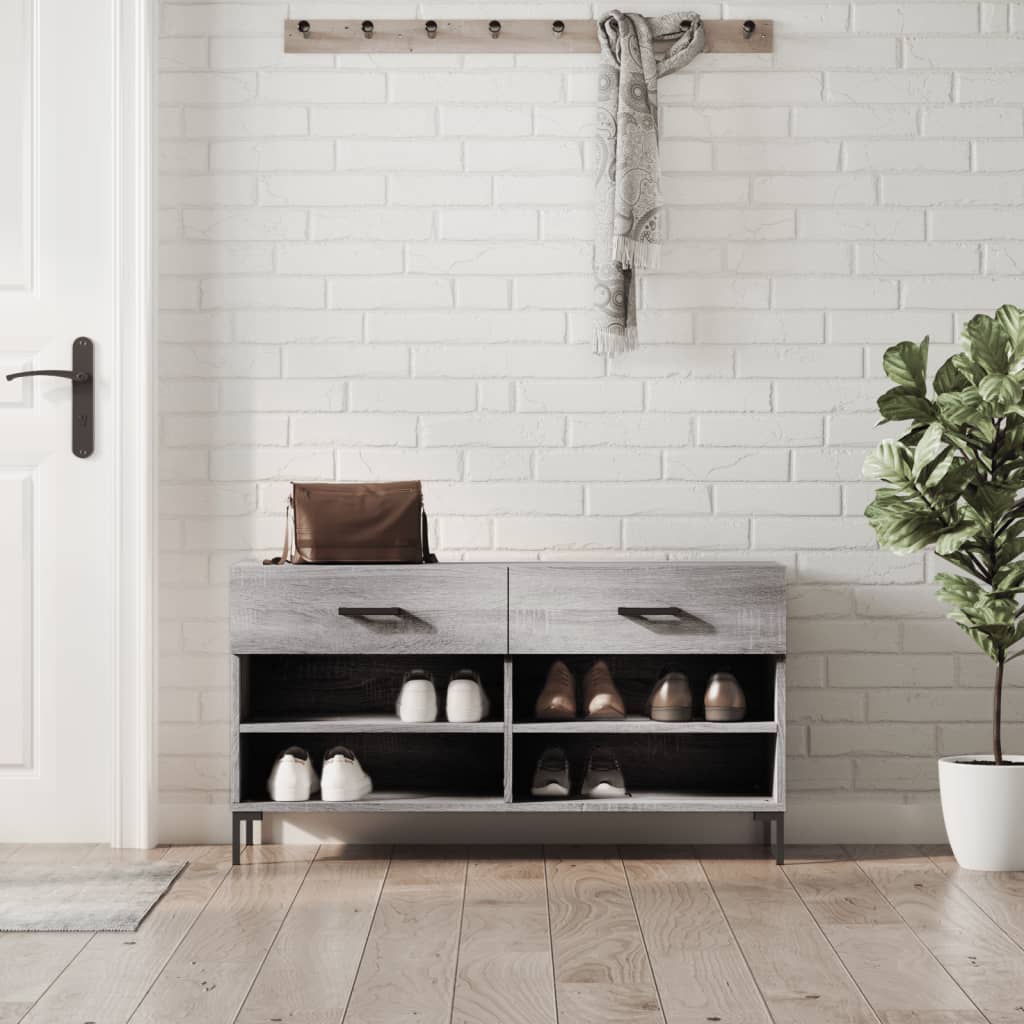 Schoenenbank 102x35x55 cm bewerkt hout grijs sonoma eikenkleur is nu te koop bij PeponiXL, paradijselijk wonen!
