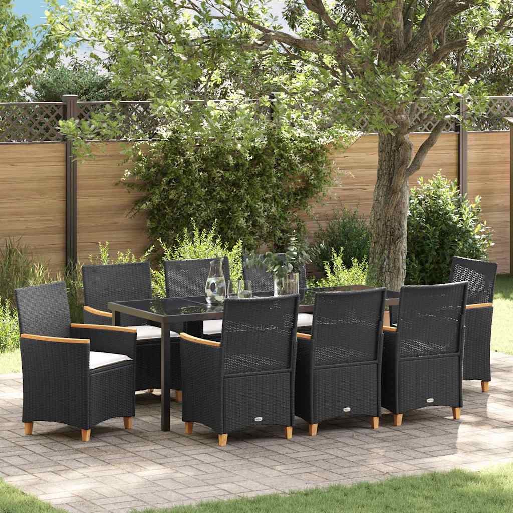 Tuin eettafelset 9 pcs Zwart poly rattan is nu te koop bij PeponiXL, paradijselijk wonen!