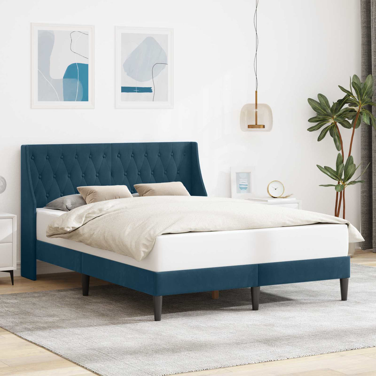 Bedframe met hoofdeinde Blauw 120 x 190 cm Fluweel is nu te koop bij PeponiXL, paradijselijk wonen!