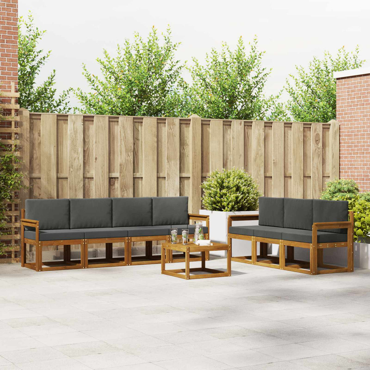 Buiten bankenset met kussen 8 pcs Natuurlijk en Antraciet is nu te koop bij PeponiXL, paradijselijk wonen!