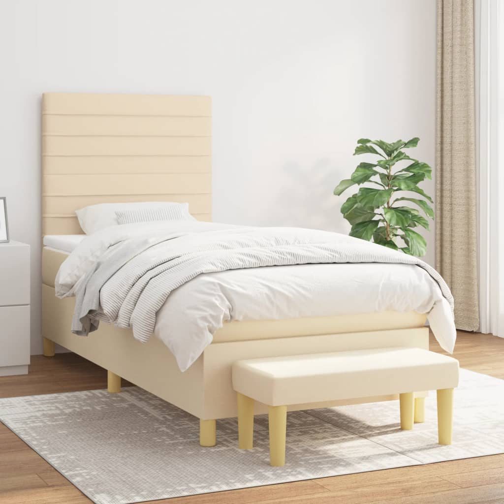 Boxspring met matras stof crèmekleurig 90x200 cm is nu te koop bij PeponiXL, paradijselijk wonen!