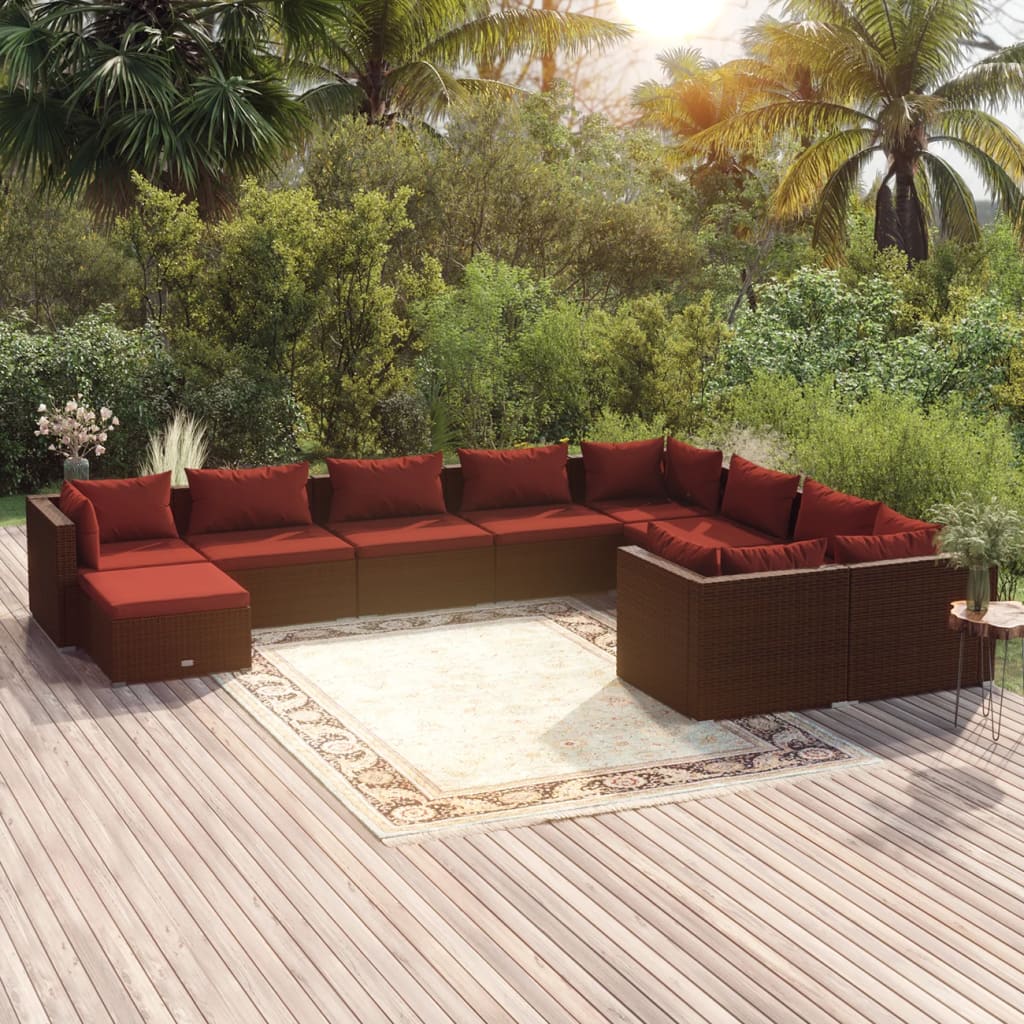 10-delige Loungeset met kussens poly rattan bruin is nu te koop bij PeponiXL, paradijselijk wonen!