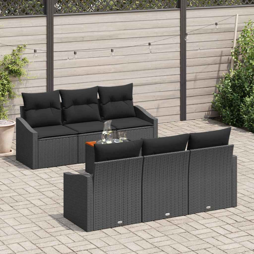 Tuinbankenset met kussen 7 pcs Zwart poly rattan is nu te koop bij PeponiXL, paradijselijk wonen!
