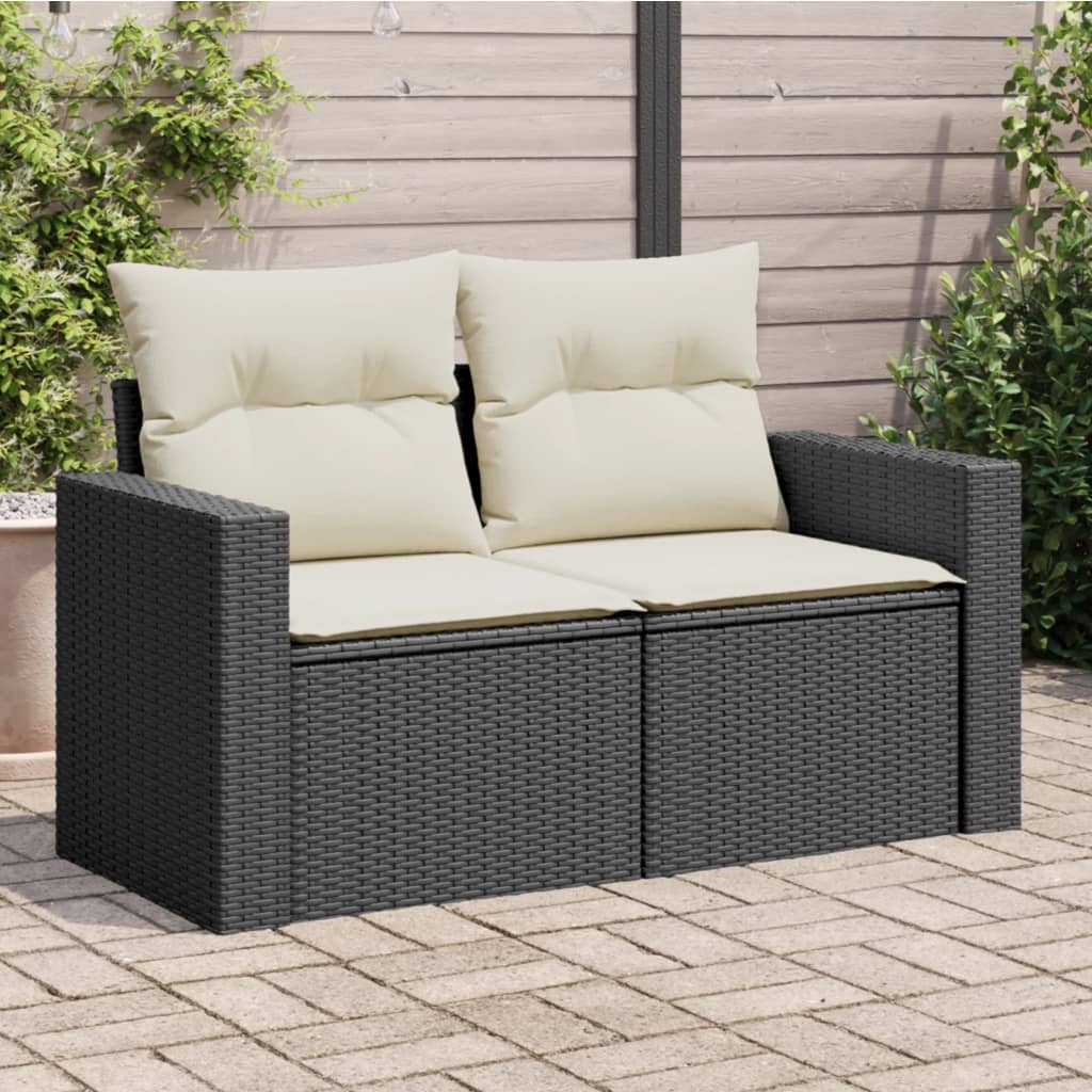 Tuinbank 2-zits met kussens poly rattan zwart is nu te koop bij PeponiXL, paradijselijk wonen!