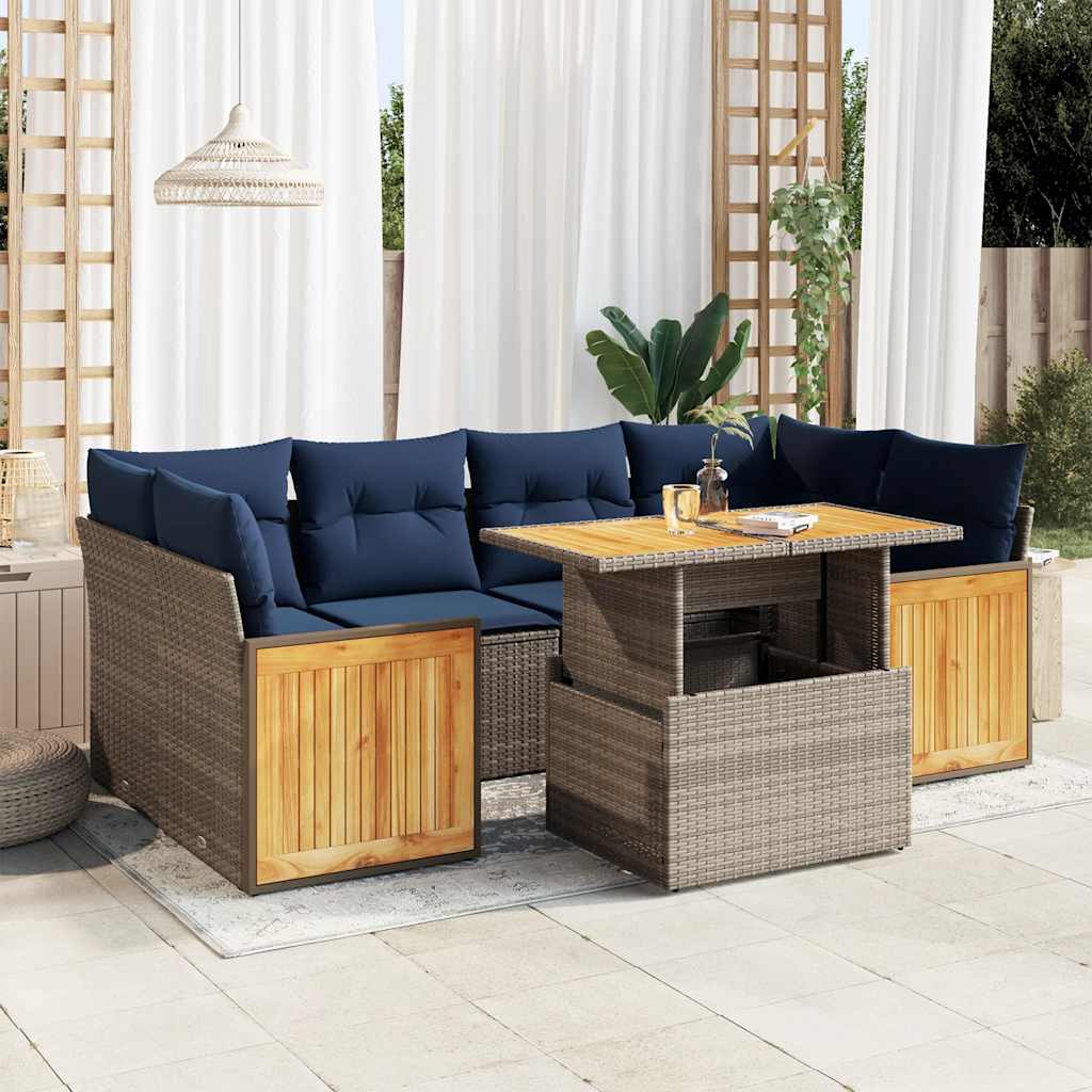 7-delige Loungeset met kussens poly rattan acacia grijs is nu te koop bij PeponiXL, paradijselijk wonen!