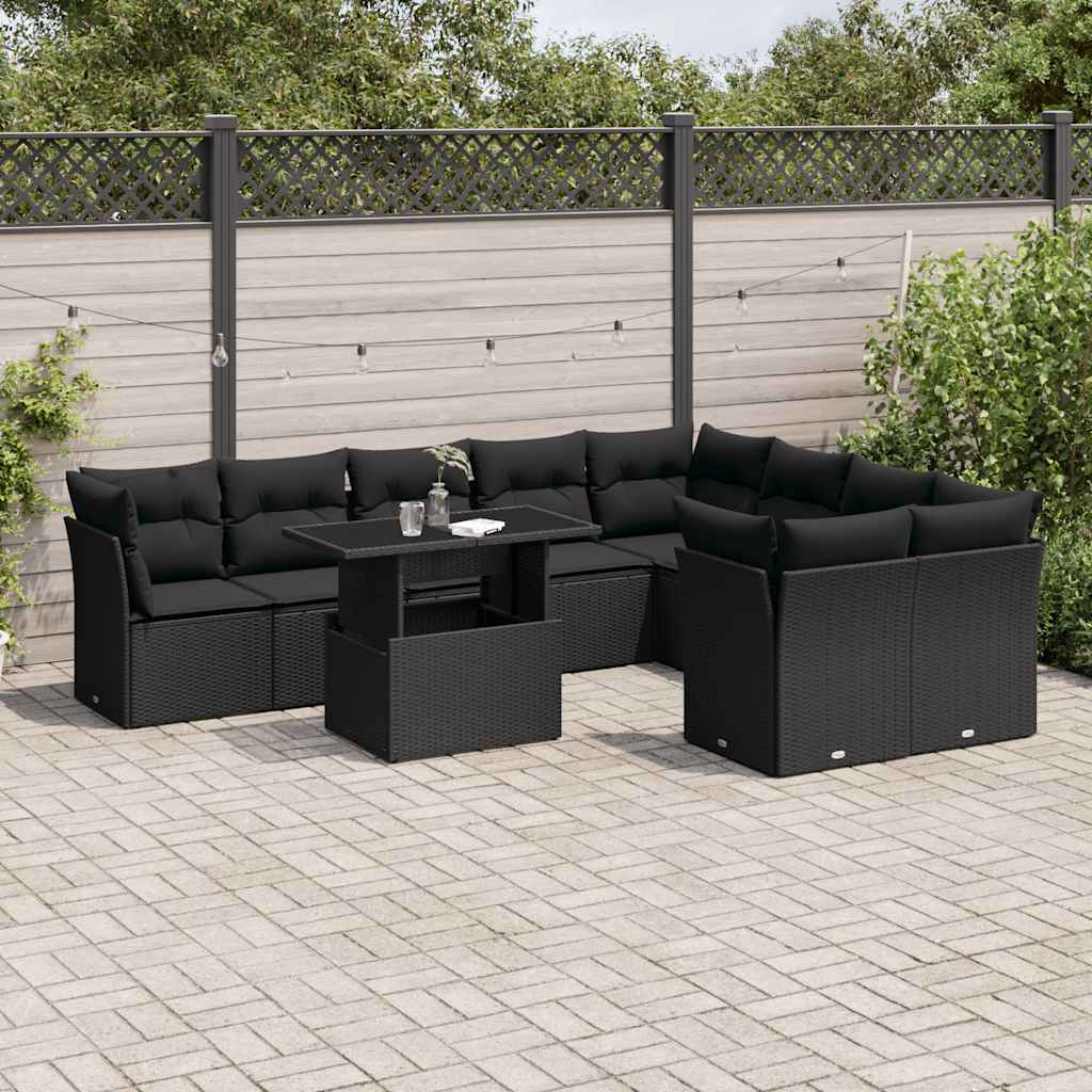 10-delige Loungeset met kussens poly rattan zwart is nu te koop bij PeponiXL, paradijselijk wonen!
