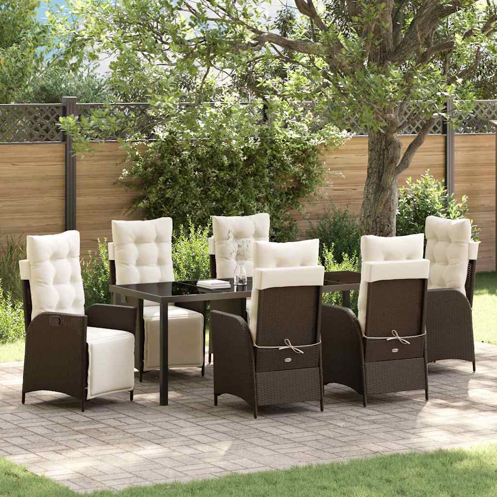 Tuin eettafelset met kussen 7 pcs Bruin poly rattan is nu te koop bij PeponiXL, paradijselijk wonen!