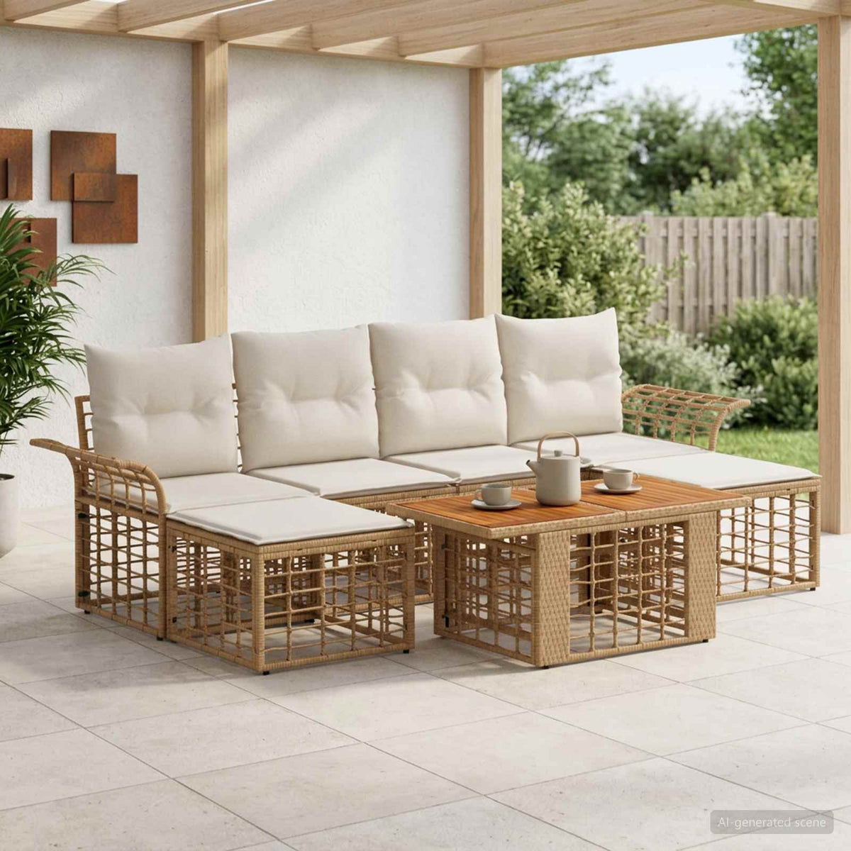 Tuinbankenset 7 st Natuurlijk en Crème Wit poly rattan is nu te koop bij PeponiXL, paradijselijk wonen!