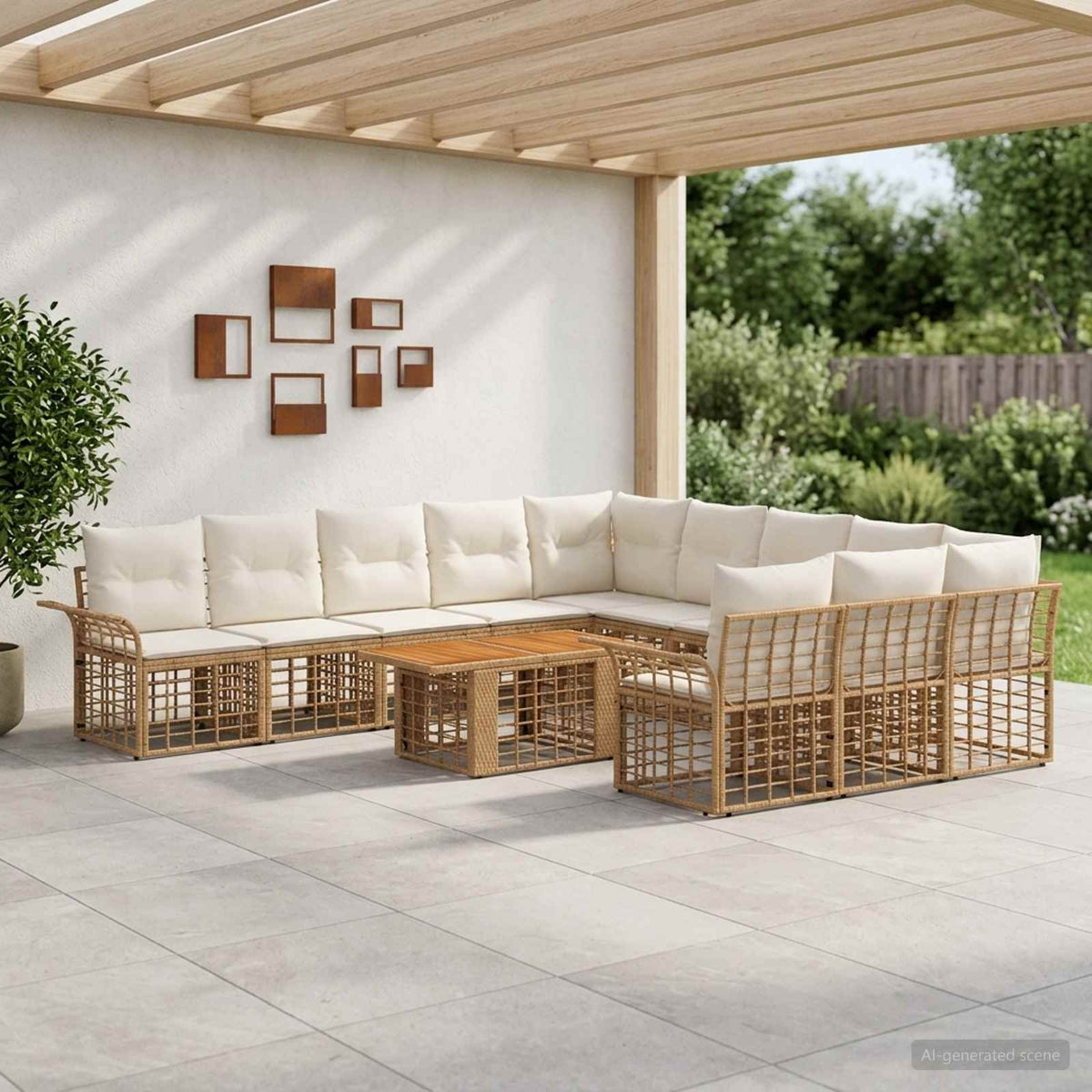 Tuinbankenset 12 st Natuurlijk en Crème Wit poly rattan is nu te koop bij PeponiXL, paradijselijk wonen!