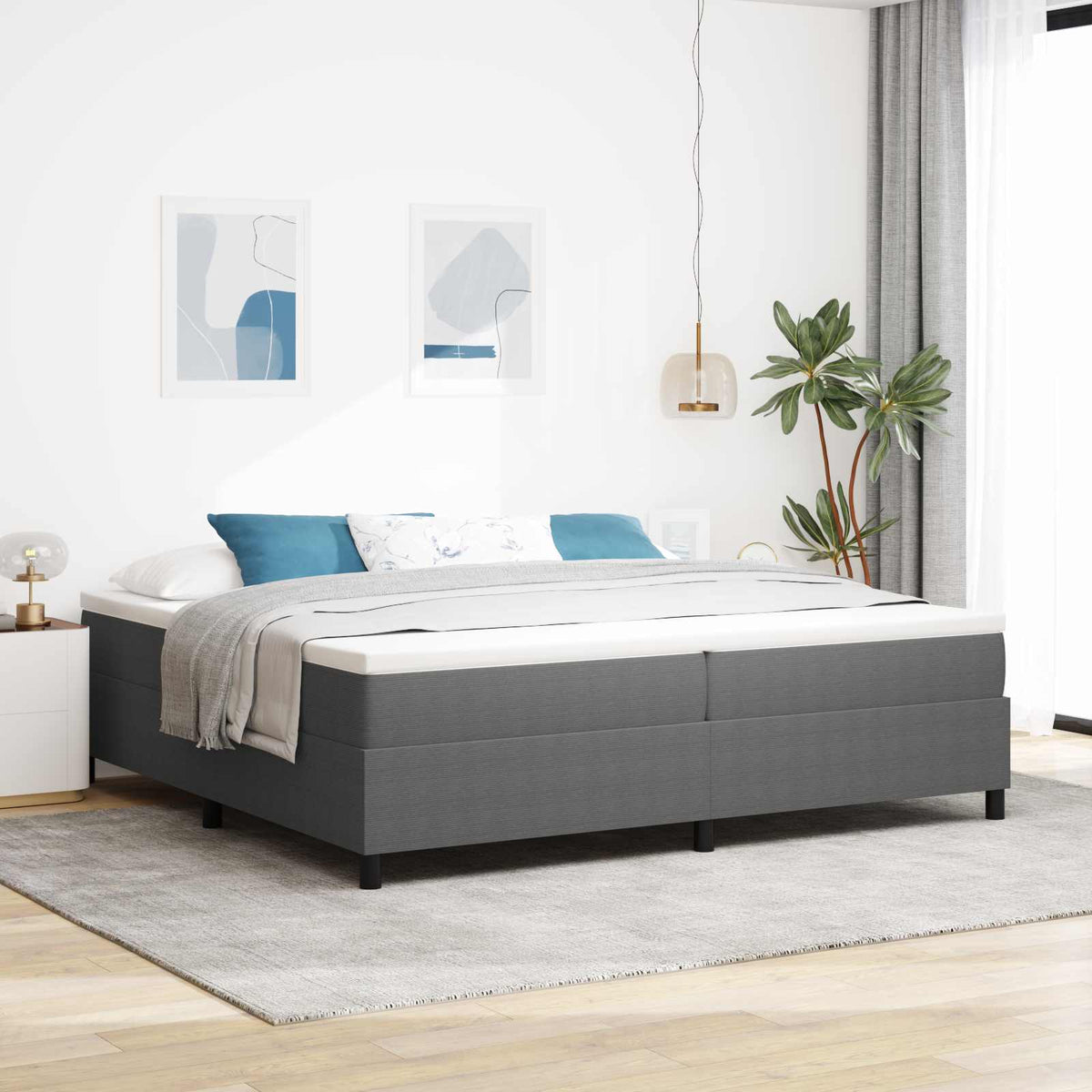 Platform bedframe Lichtgrijs 200 x 200 cm Katoen Stof is nu te koop bij PeponiXL, paradijselijk wonen!