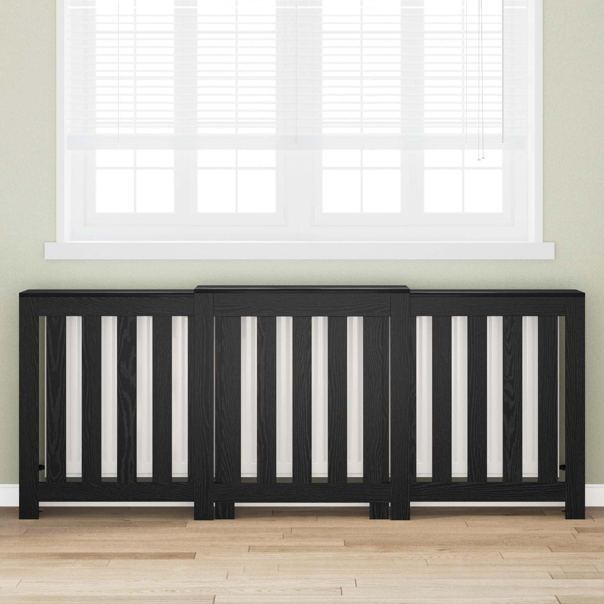 Radiatorafdekking Zwart Eiken 205 x 21,5 x 83,5 cm Bewerkt hout is nu te koop bij PeponiXL, paradijselijk wonen!