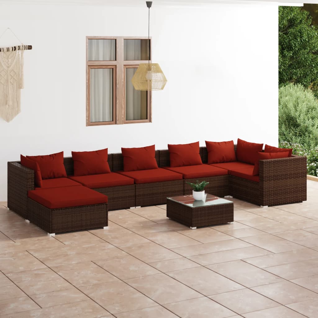 8-delige Loungeset met kussens poly rattan bruin is nu te koop bij PeponiXL, paradijselijk wonen!