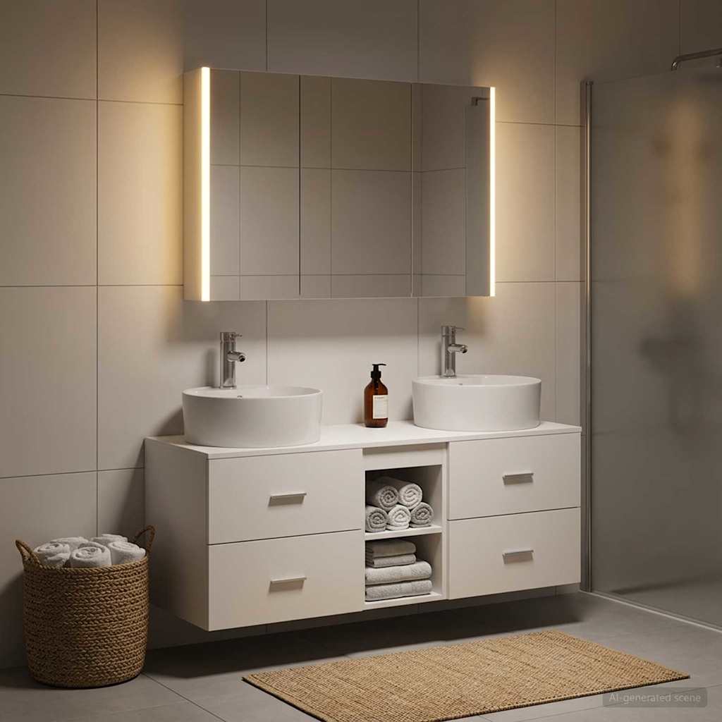 Badkamermeubelset 4 st Wit Bewerkt hout en glas is nu te koop bij PeponiXL, paradijselijk wonen!