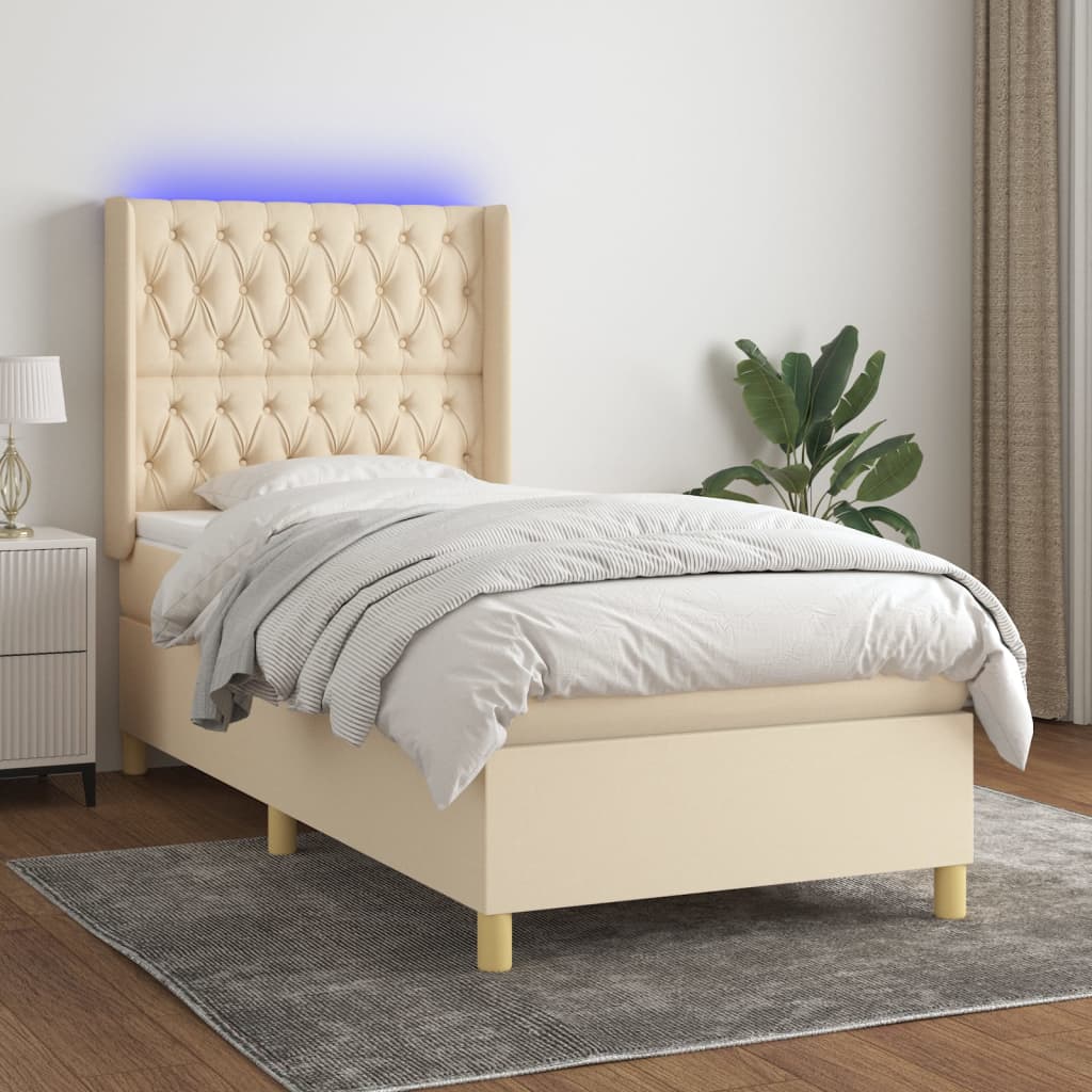 Boxspring met matras en LED stof crèmekleurig 90x190 cm is nu te koop bij PeponiXL, paradijselijk wonen!