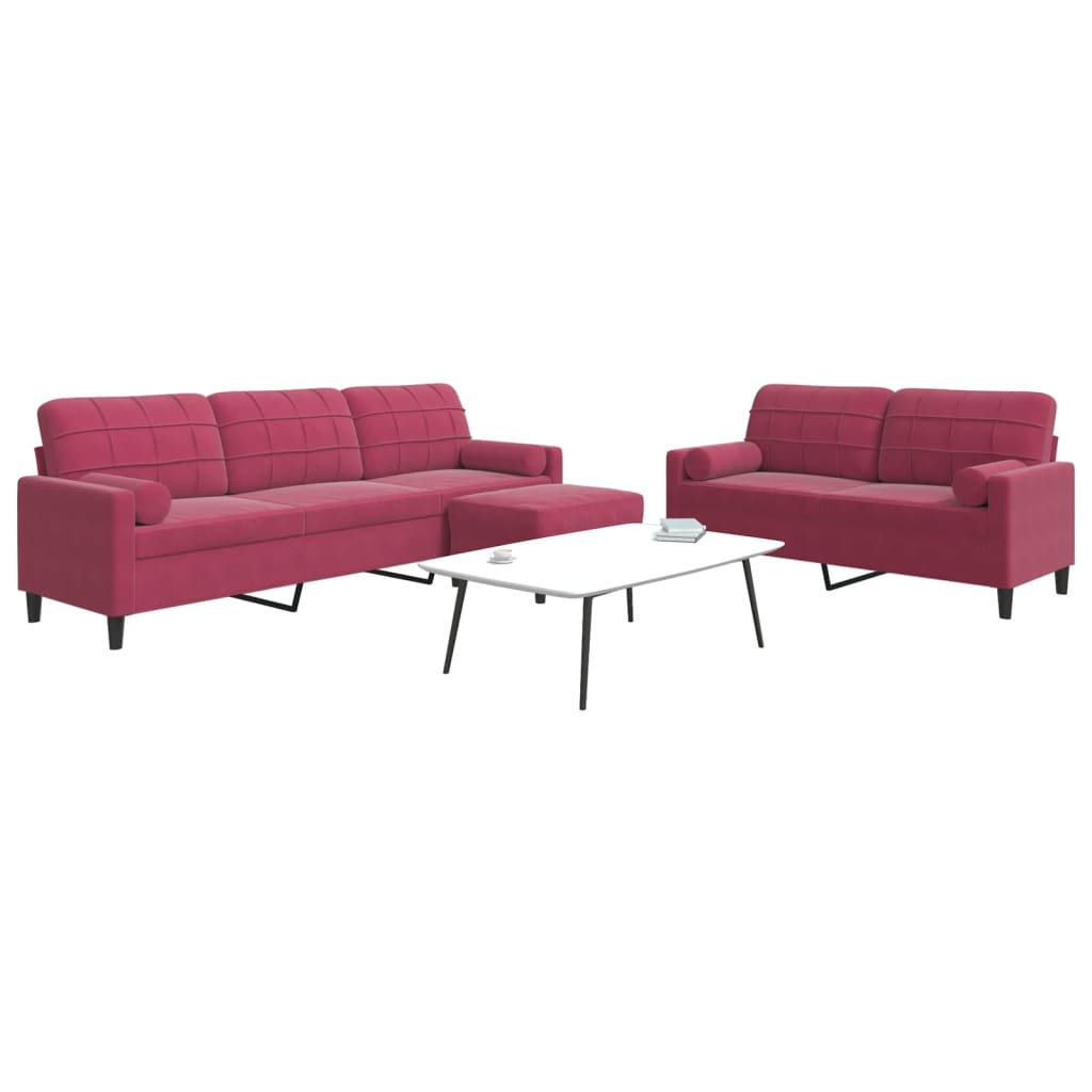 3-delige Loungeset met kussens en bolsters fluweel wijnrood is nu te koop bij PeponiXL, paradijselijk wonen!