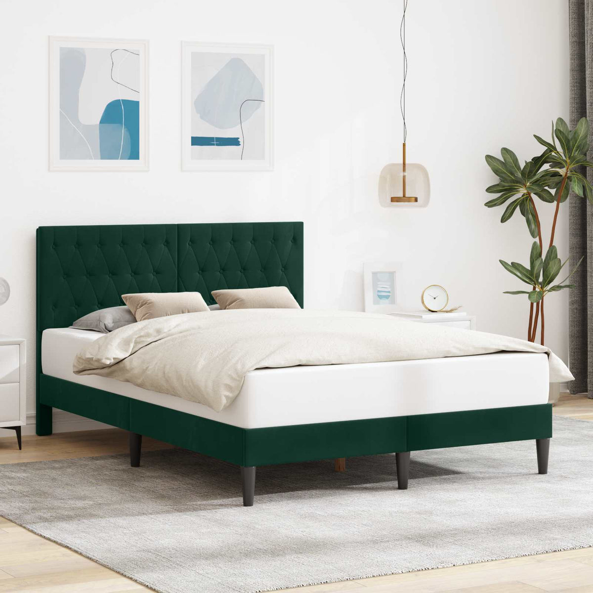 Bedframe met hoofdeinde Donkergroen 140 x 190 cm Fluweel is nu te koop bij PeponiXL, paradijselijk wonen!