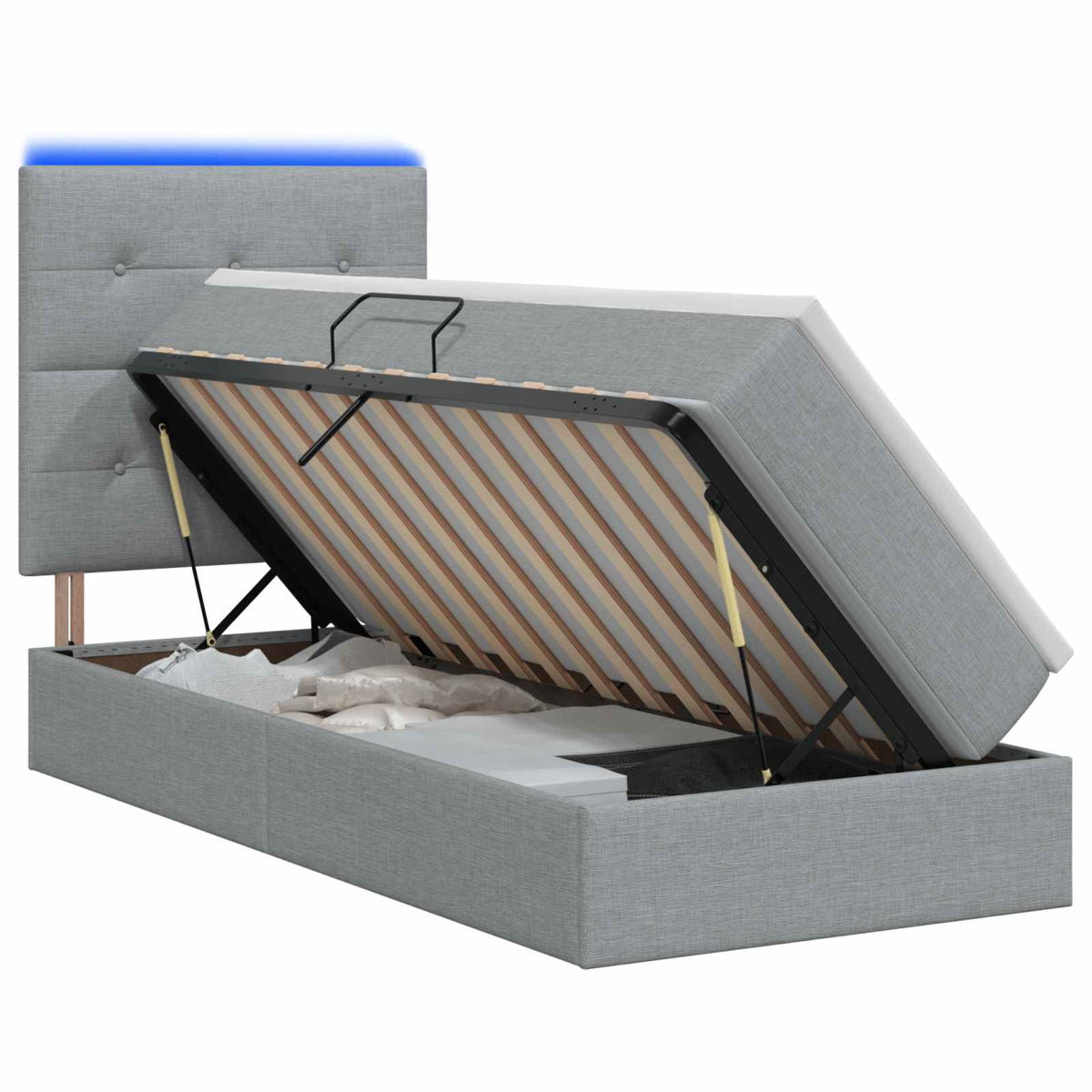 LED Opslagbed met Matras Lichtgrijs 90 x 190 cm Stof is nu te koop bij PeponiXL, paradijselijk wonen!