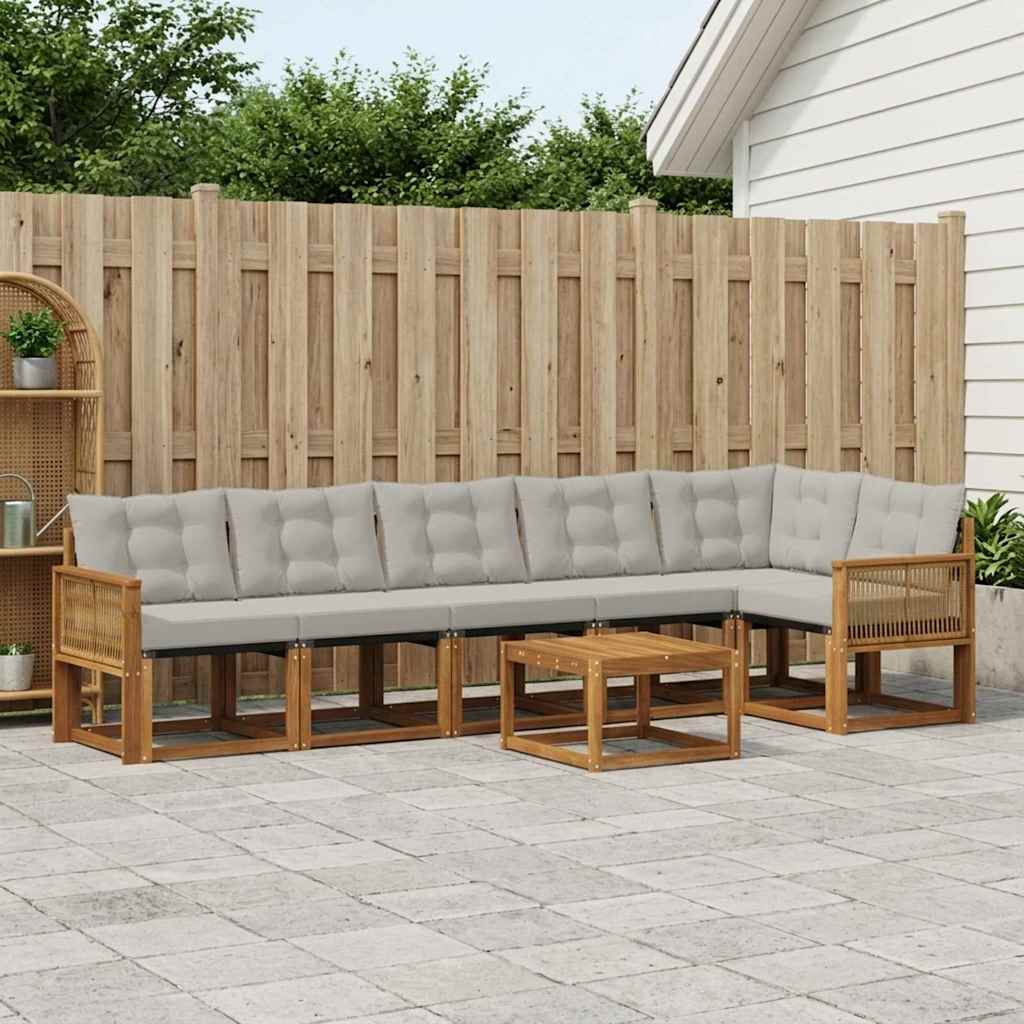 Buiten bankenset met kussen 7 pcs Naturel en lichtgrijs is nu te koop bij PeponiXL, paradijselijk wonen!