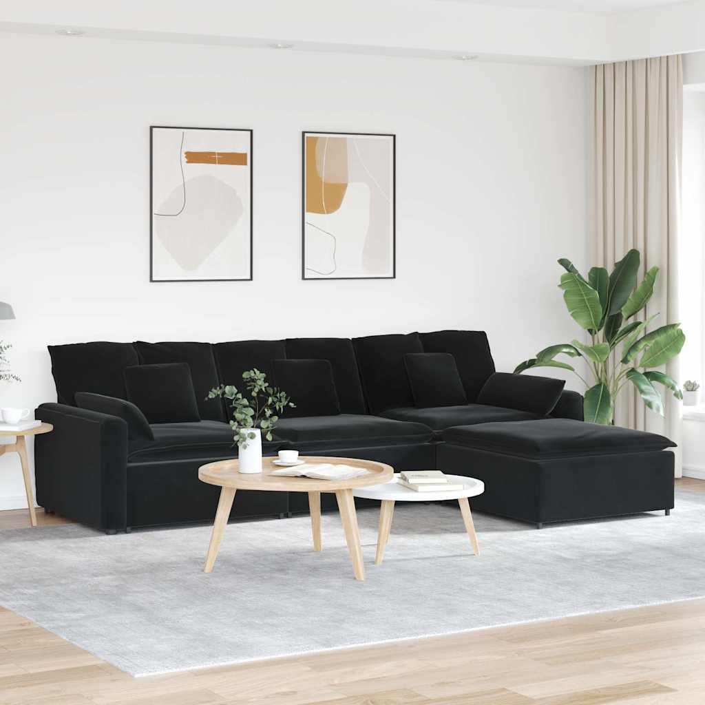 Modulaire bank met voetenbank en kussens zwart is nu te koop bij PeponiXL, paradijselijk wonen!