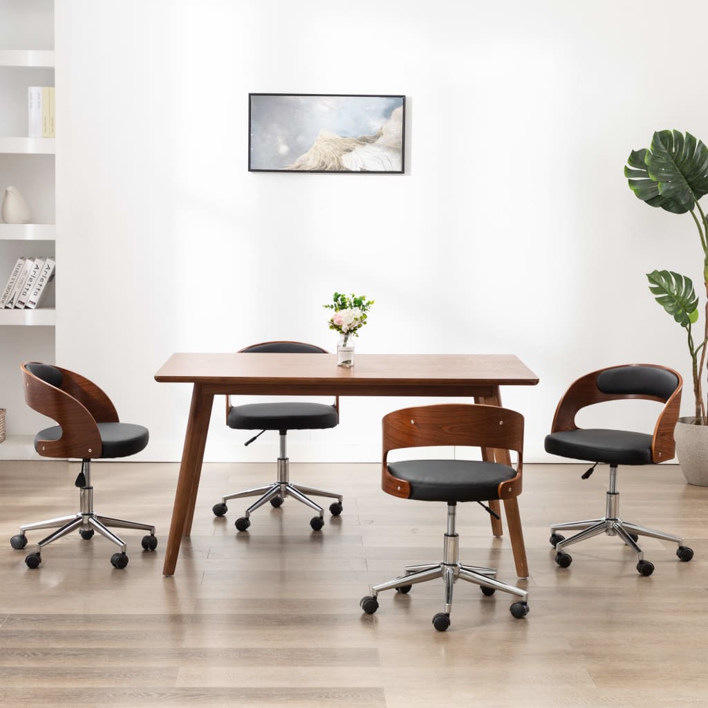Eetkamerstoelen 4 st draaibaar gebogen hout en kunstleer zwart is nu te koop bij PeponiXL, paradijselijk wonen!