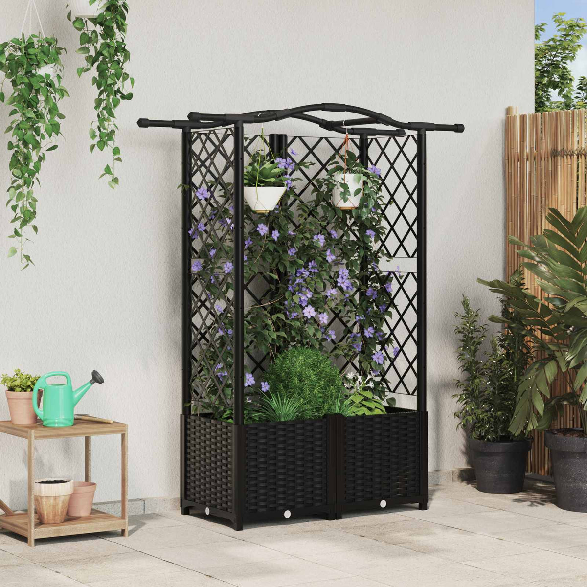 Verhoogd Bed met Trellis en Dak Zwart 122 x 40 x 141 cm PP is nu te koop bij PeponiXL, paradijselijk wonen!