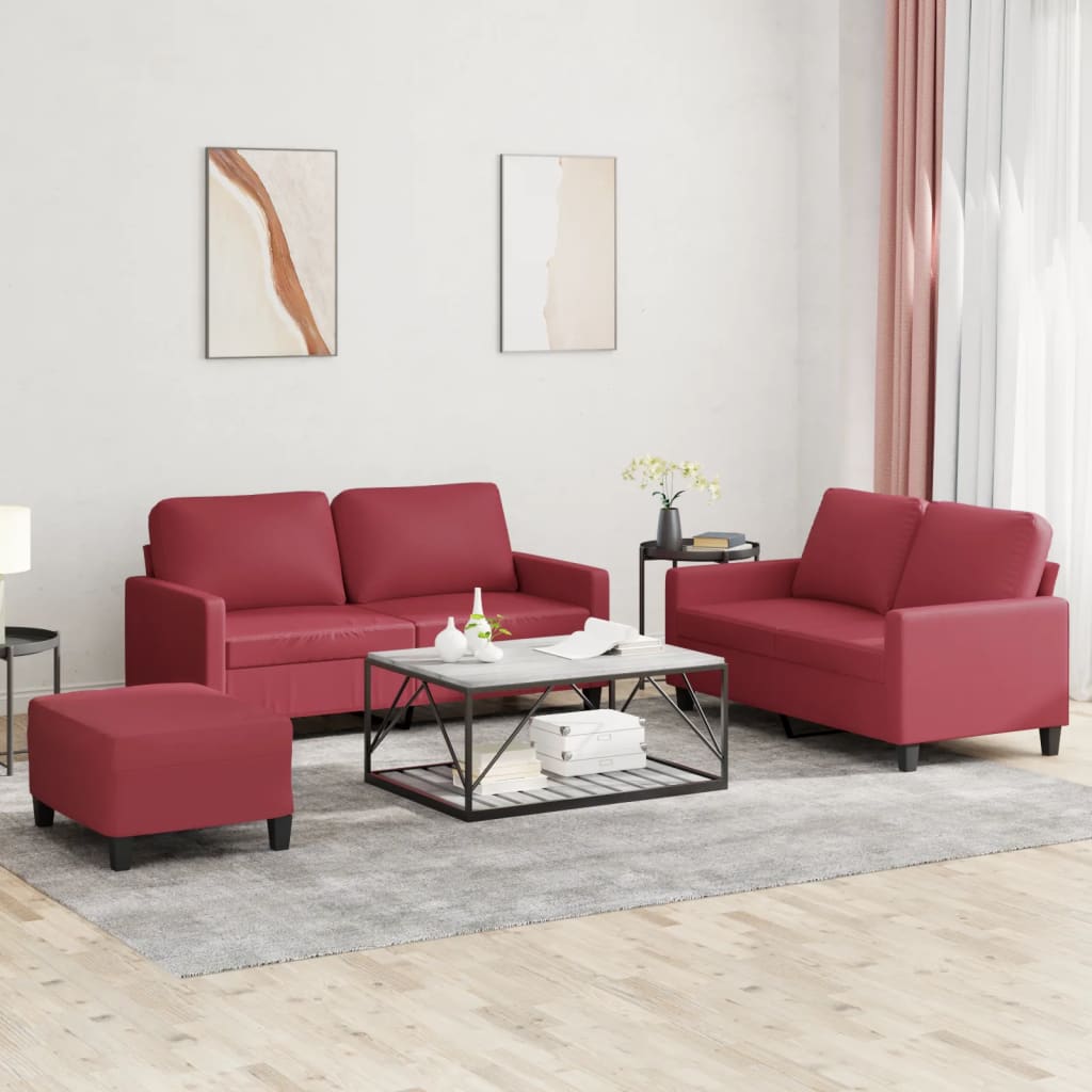 3-delige Loungeset met kussens kunstleer wijnrood is nu te koop bij PeponiXL, paradijselijk wonen!