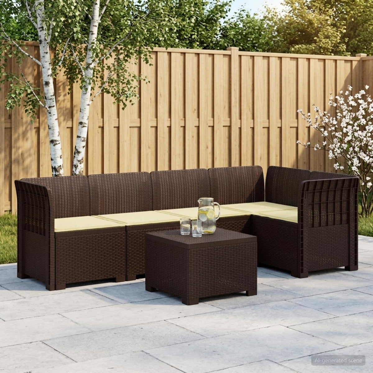 5-Zits Tuin Sofa met Kussens Rattan Look PP Bruin is nu te koop bij PeponiXL, paradijselijk wonen!