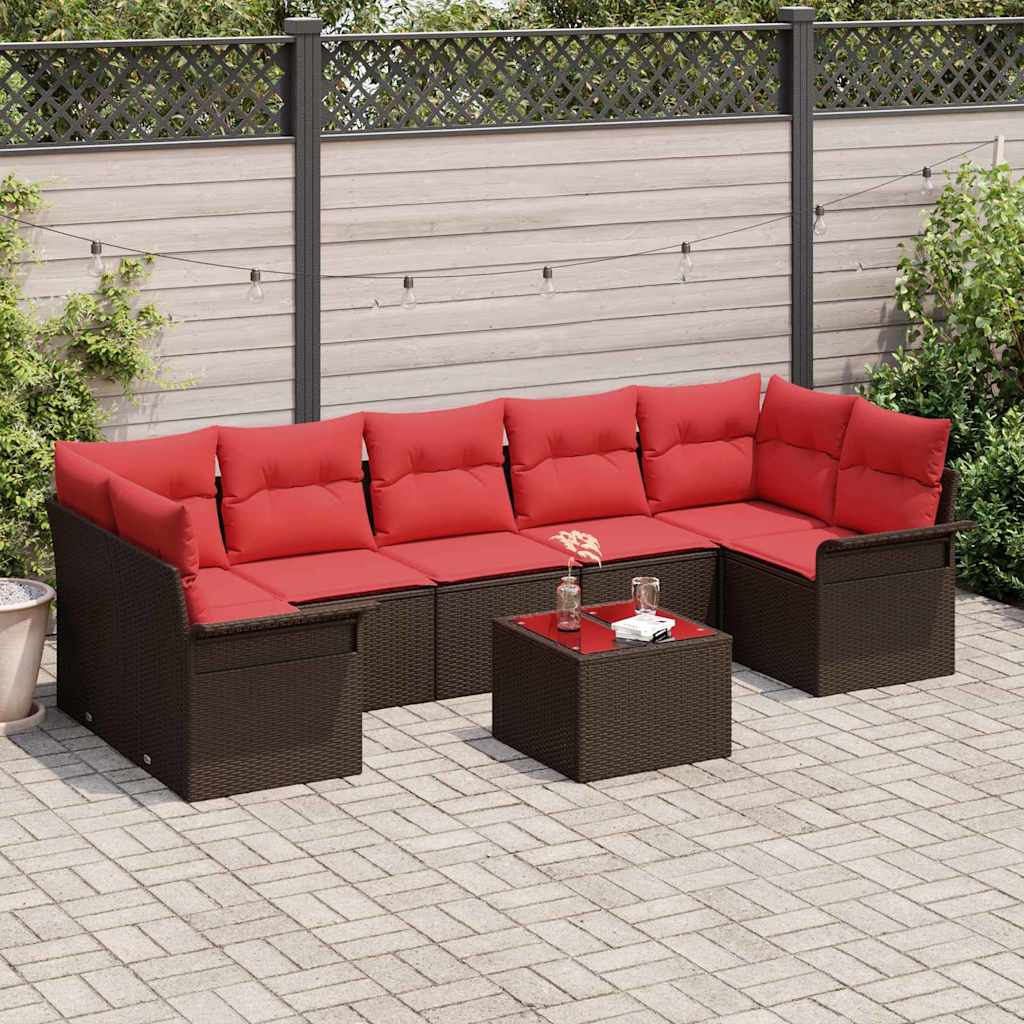 Tuin Sofa Set met kussen 8 pcs Beige en Rood poly rattan is nu te koop bij PeponiXL, paradijselijk wonen!