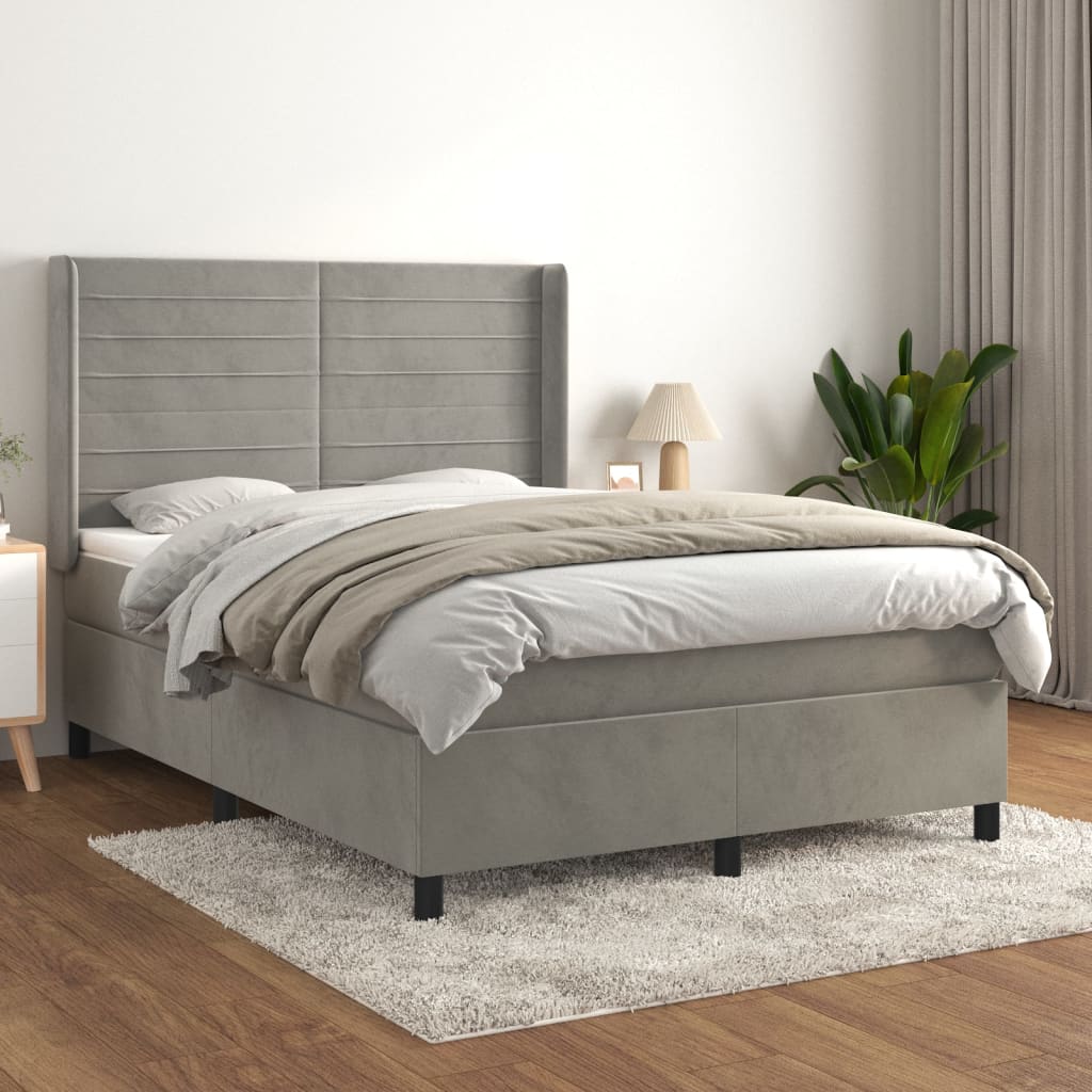 Boxspring met matras fluweel lichtgrijs 140x200 cm is nu te koop bij PeponiXL, paradijselijk wonen!