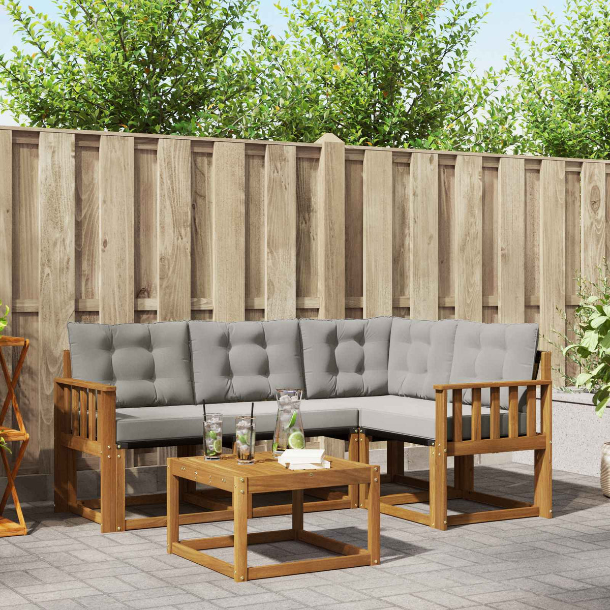 Buiten bankenset met kussen 5 pcs Natuurlijk en Lichtgrijs is nu te koop bij PeponiXL, paradijselijk wonen!