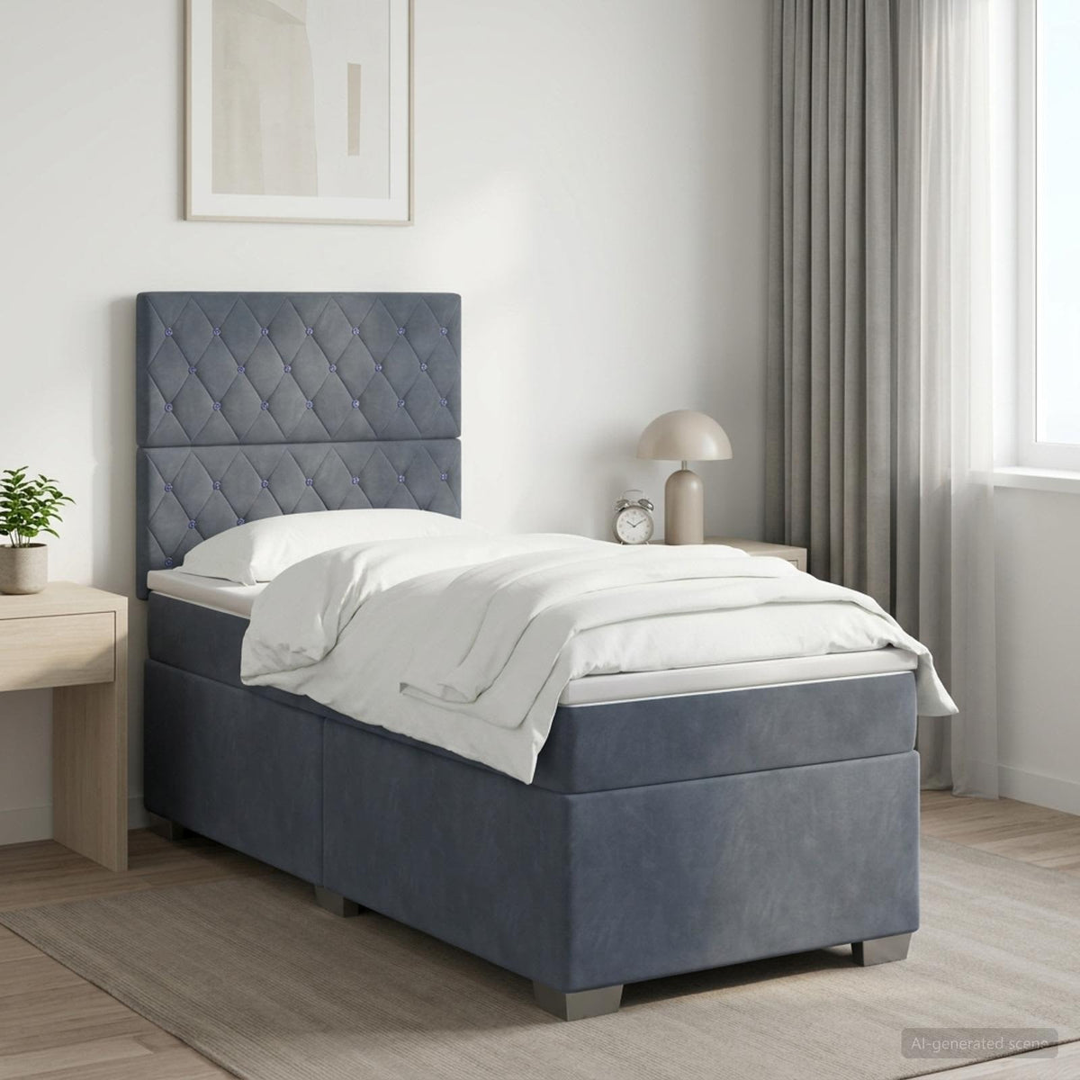 Boxspringbed met matras Donkergrijs Enkel Fluweel is nu te koop bij PeponiXL, paradijselijk wonen!