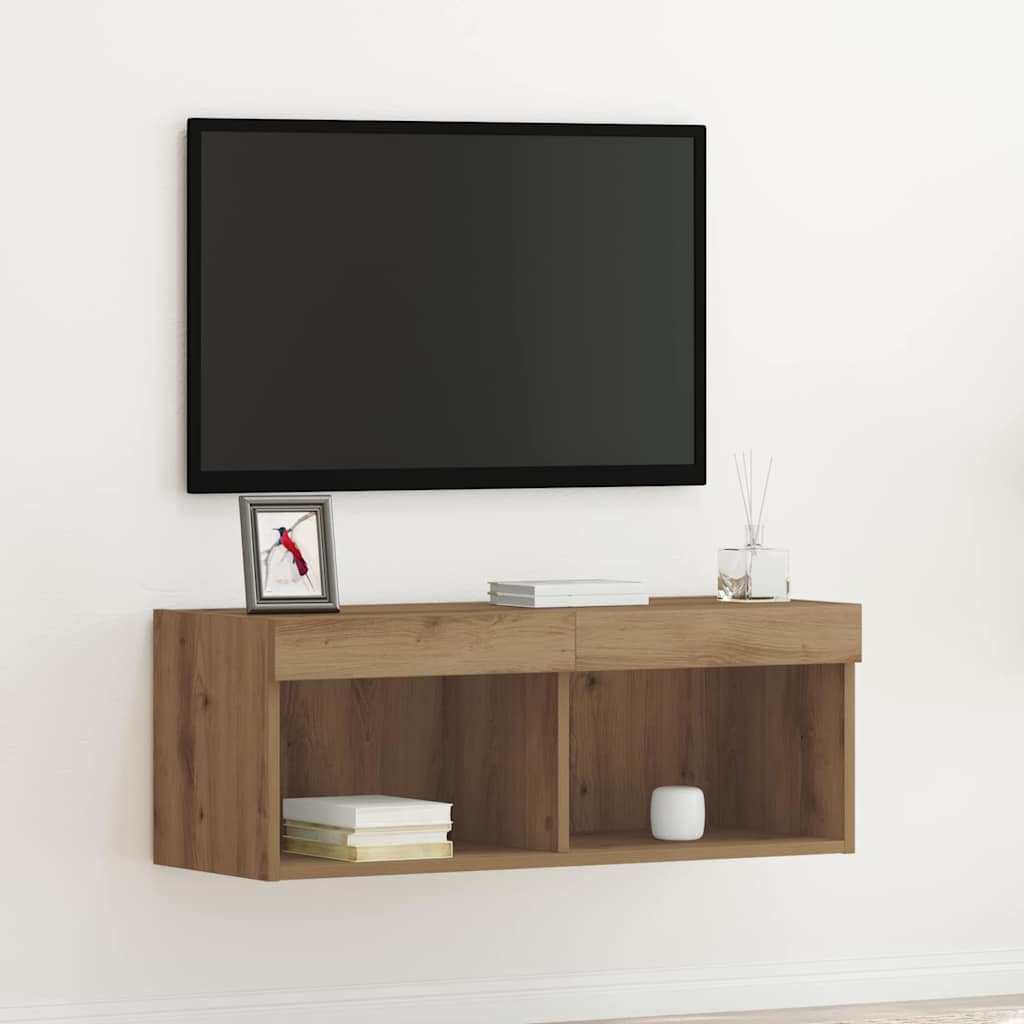 Tv-meubelset met LED artisanaal eikenkleurig 80 x 30 x 30 cm is nu te koop bij PeponiXL, paradijselijk wonen!