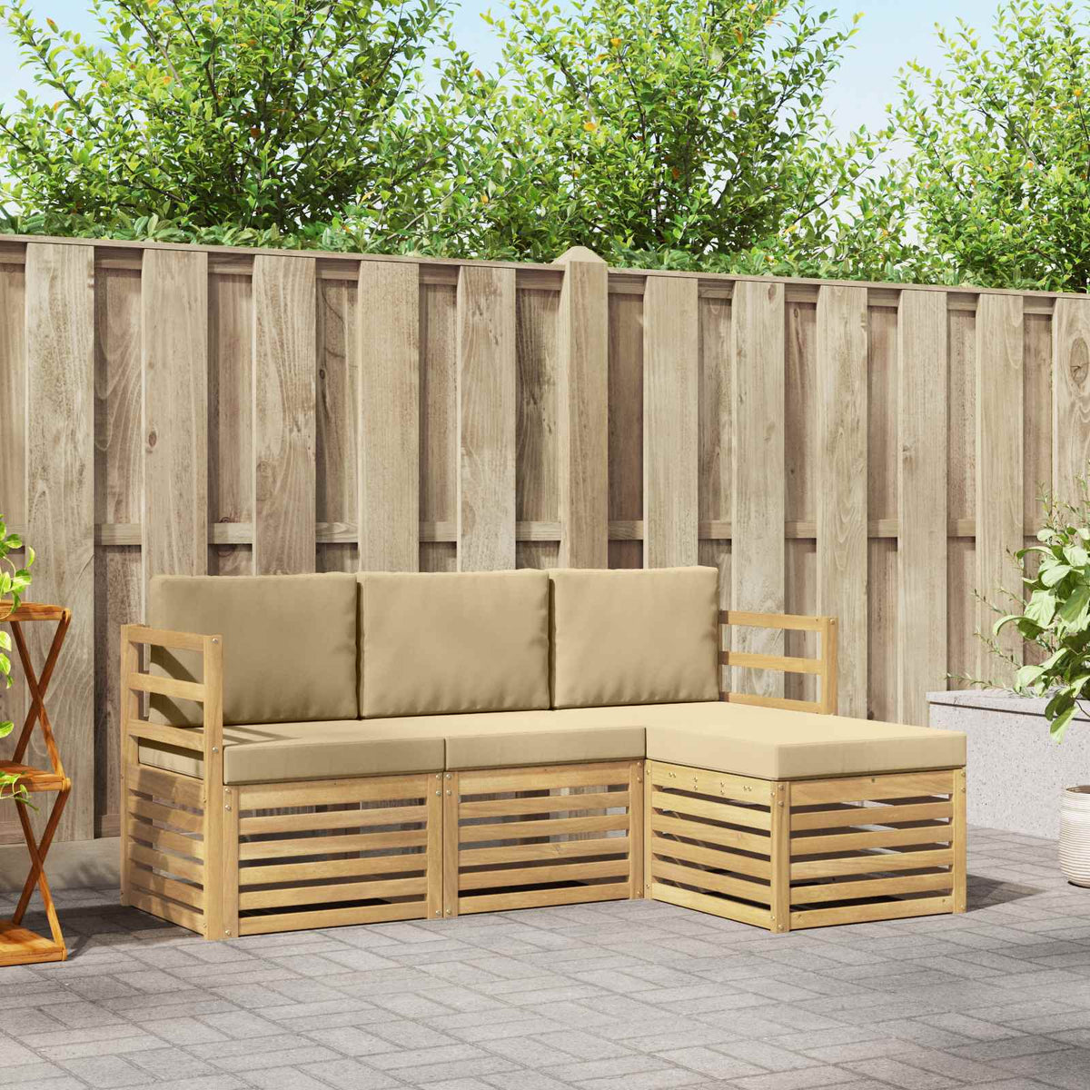 Buiten bankenset met kussen 4 pcs Wit en Beige Polyester is nu te koop bij PeponiXL, paradijselijk wonen!