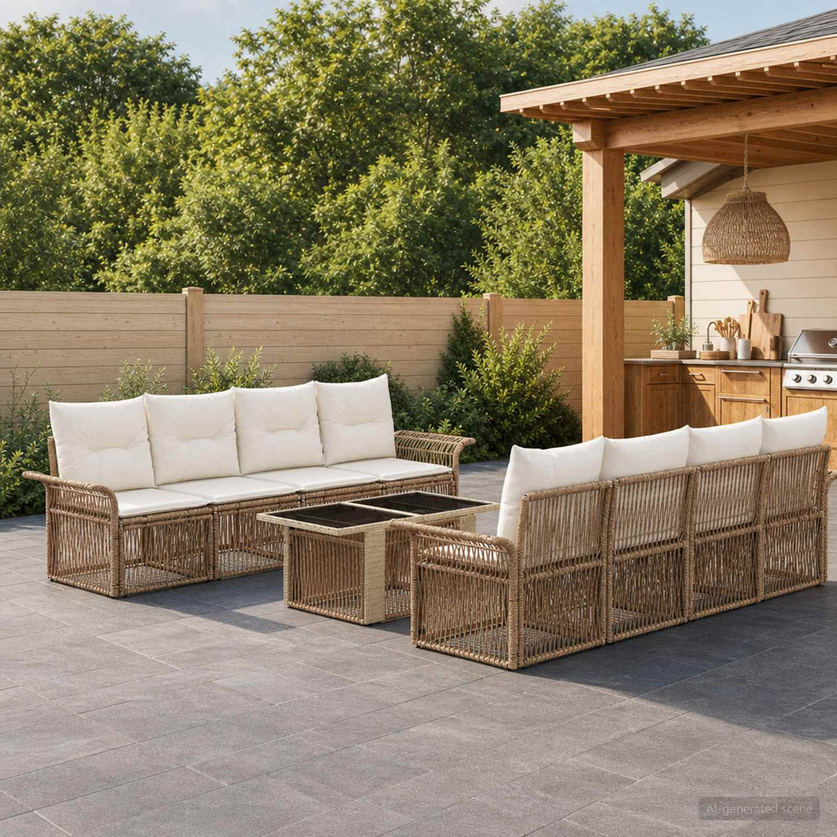 Tuinbankenset 9 st Beige en Crème Wit poly rattan is nu te koop bij PeponiXL, paradijselijk wonen!