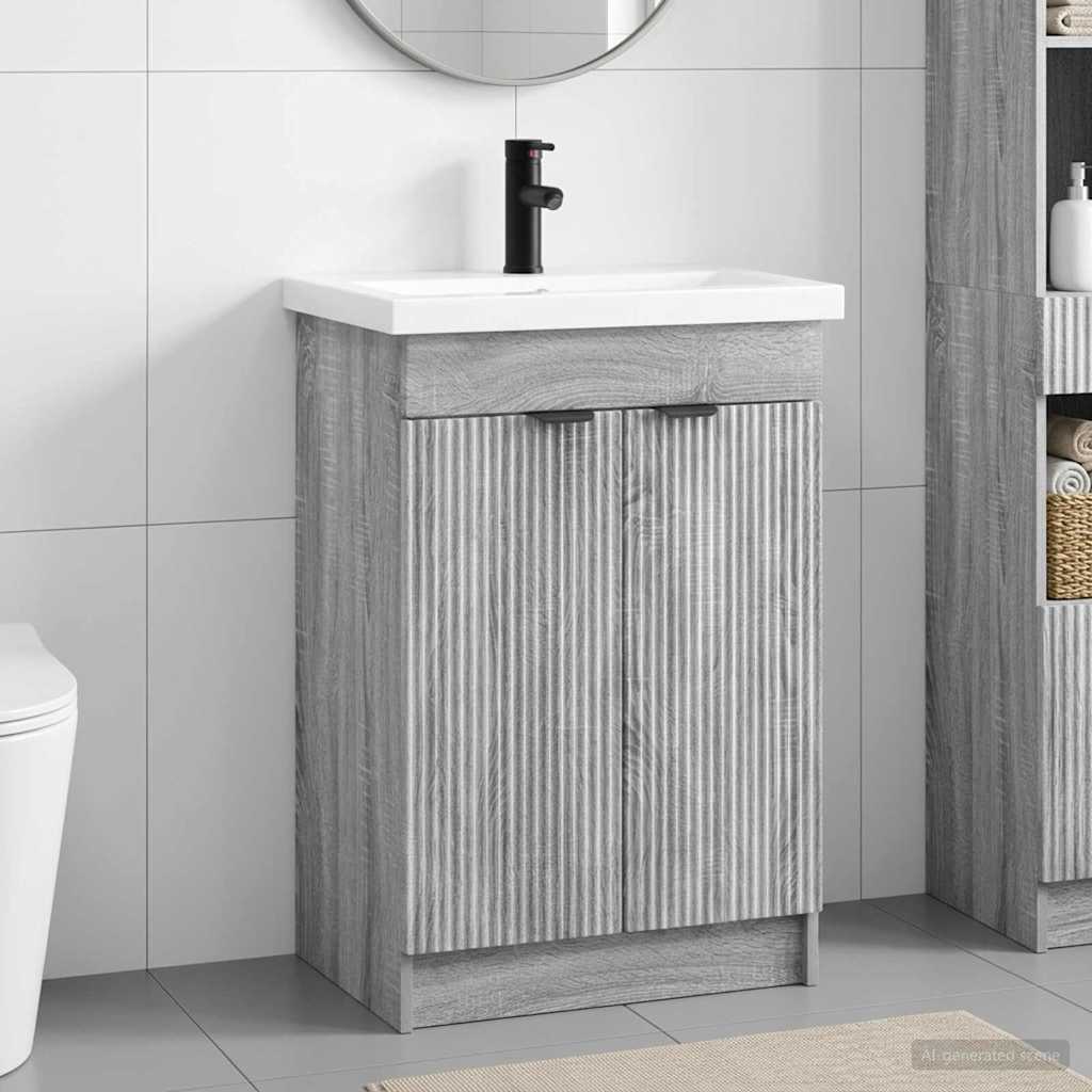 Badkamermeubelset Grijs Sonoma 56 x 37,5 x 81 cm Bewerkt hout is nu te koop bij PeponiXL, paradijselijk wonen!