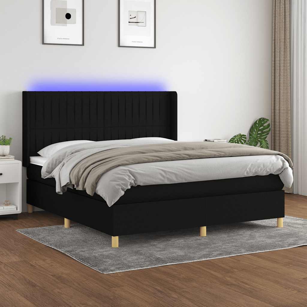 Boxspring met matras en LED stof zwart 180x200 cm is nu te koop bij PeponiXL, paradijselijk wonen!