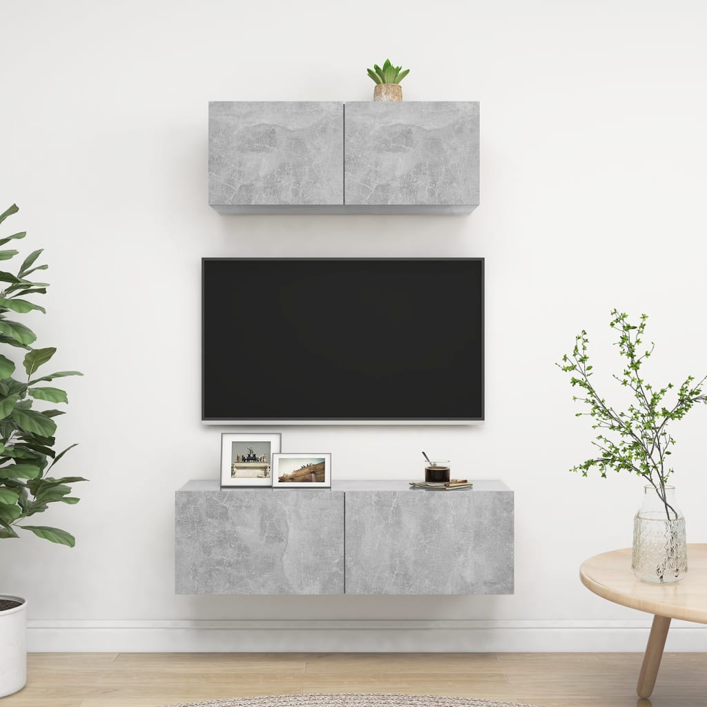 2-delige Tv-meubelset bewerkt hout betongrijs is nu te koop bij PeponiXL, paradijselijk wonen!