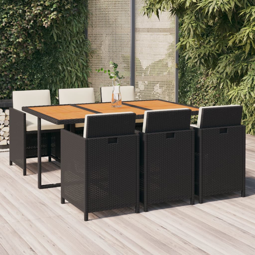 7-delige Tuinset met kussens poly rattan zwart is nu te koop bij PeponiXL, paradijselijk wonen!