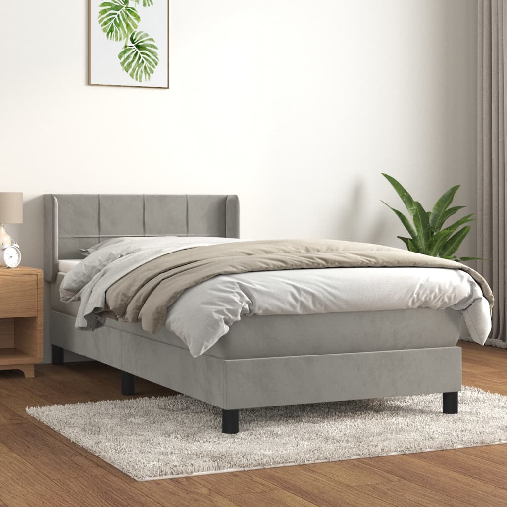 Boxspring met matras fluweel lichtgrijs 100x200 cm is nu te koop bij PeponiXL, paradijselijk wonen!