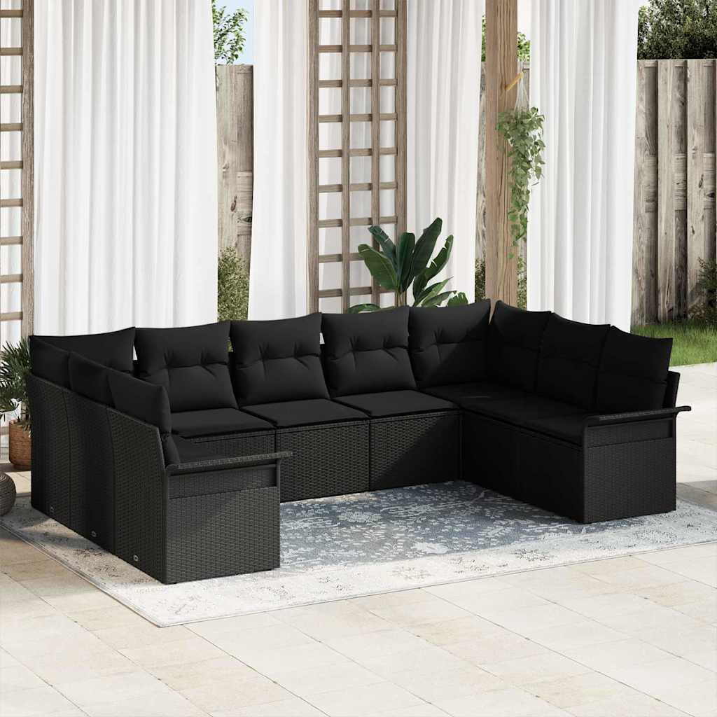 Tuinbankenset met kussen Zwart poly rattan is nu te koop bij PeponiXL, paradijselijk wonen!