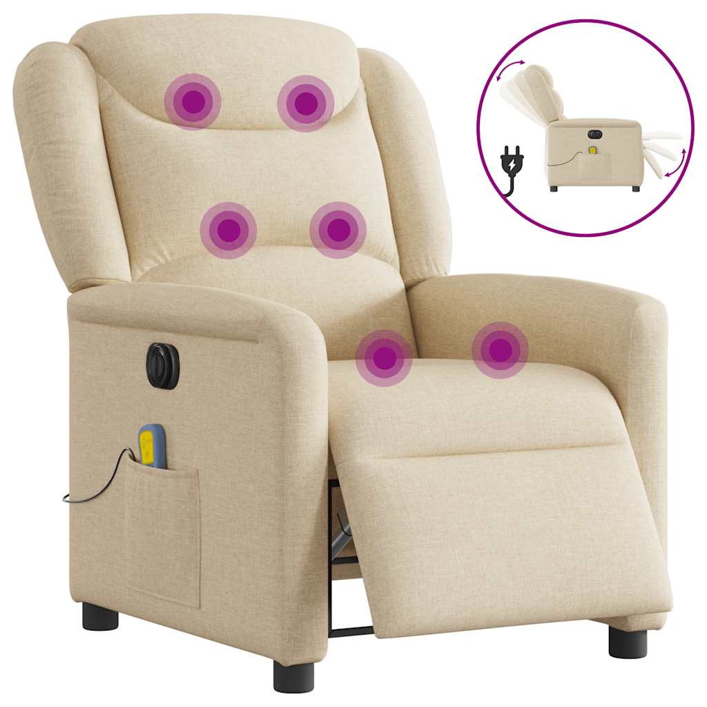 Massagestoel elektrisch verstelbaar stof crèmekleurig is nu te koop bij PeponiXL, paradijselijk wonen!