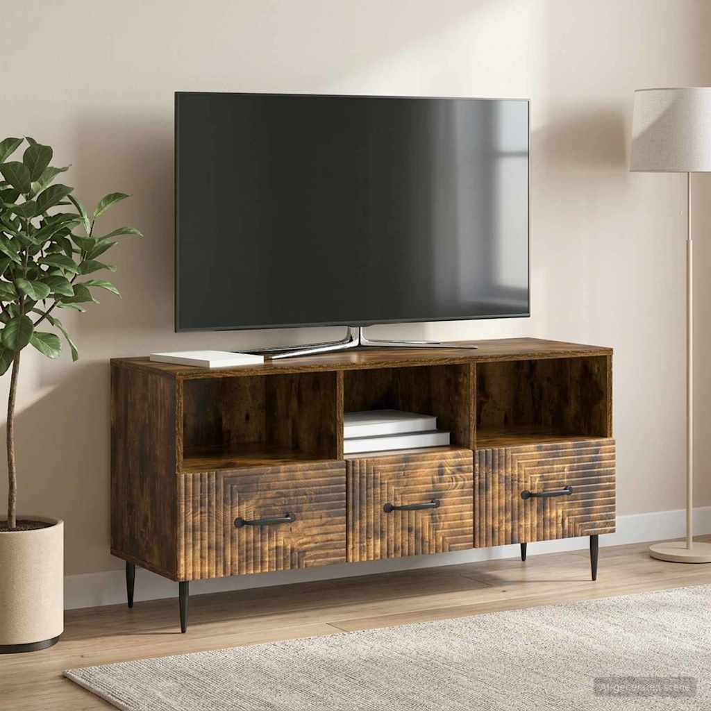 TV-kast met lade Gerookt eiken 102 x 34,5 x 50 cm Bewerkt hout is nu te koop bij PeponiXL, paradijselijk wonen!