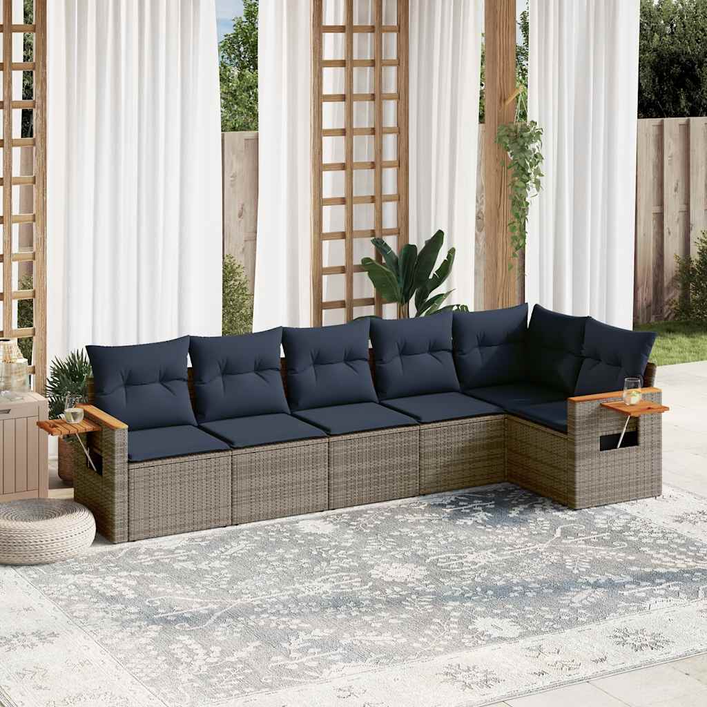 6-delige Loungeset met kussens poly rattan grijs is nu te koop bij PeponiXL, paradijselijk wonen!