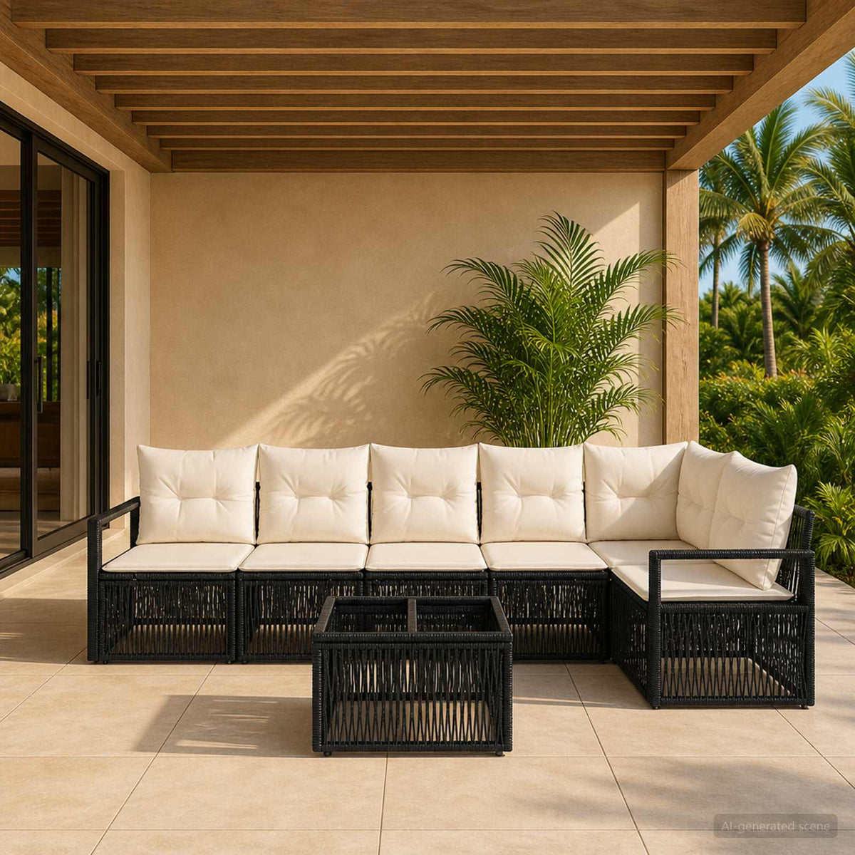 Tuinbankenset 7 pcs Zwart poly rattan is nu te koop bij PeponiXL, paradijselijk wonen!