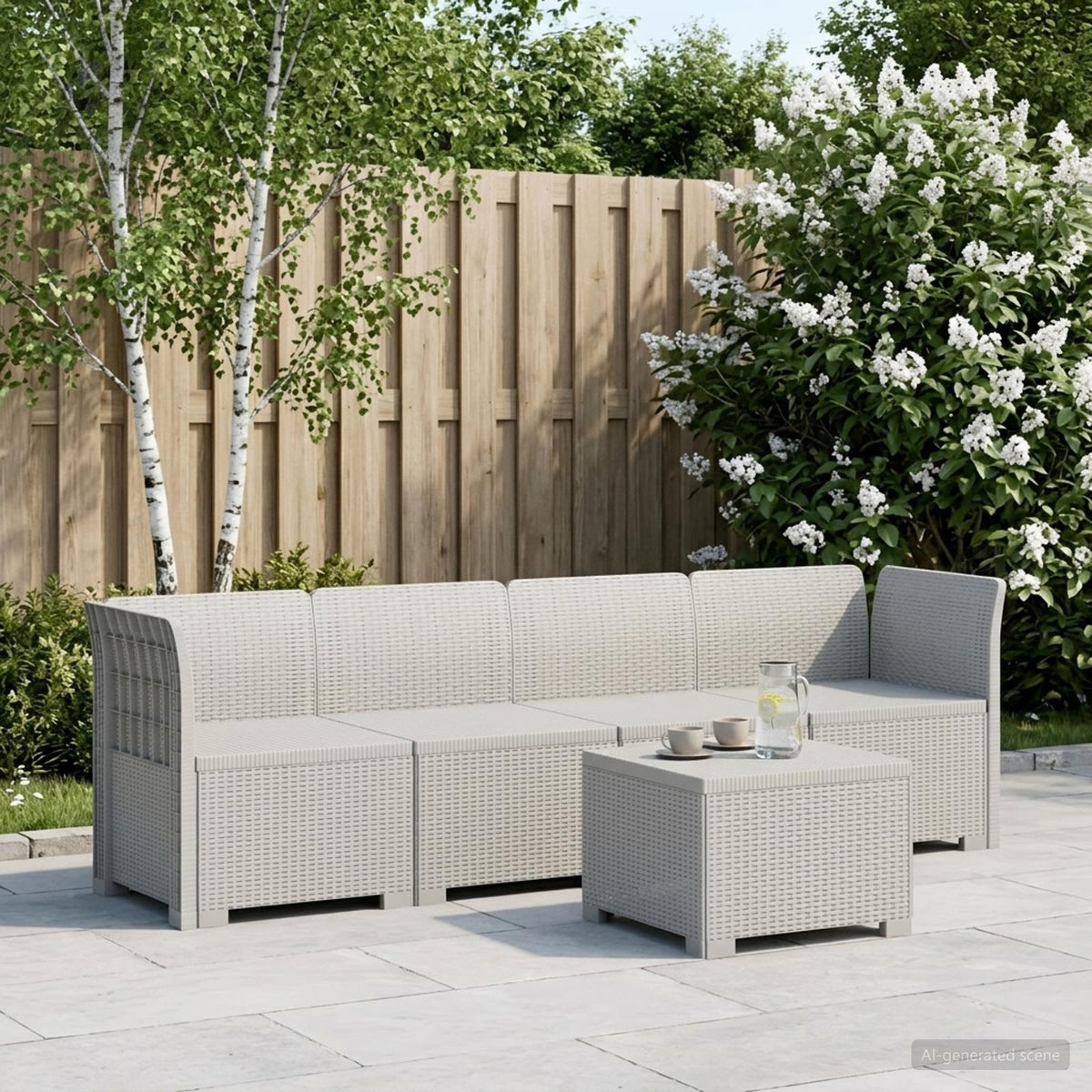 4-Persoons Tuin Sofa Rieten Look PP Wit is nu te koop bij PeponiXL, paradijselijk wonen!