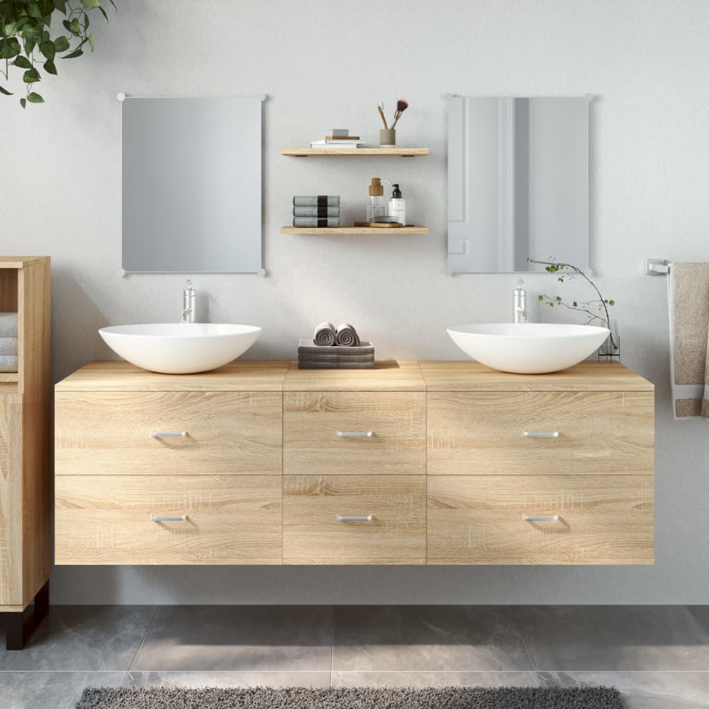 5-delige Badkamermeubelset bewerkt hout eikenkleurig is nu te koop bij PeponiXL, paradijselijk wonen!
