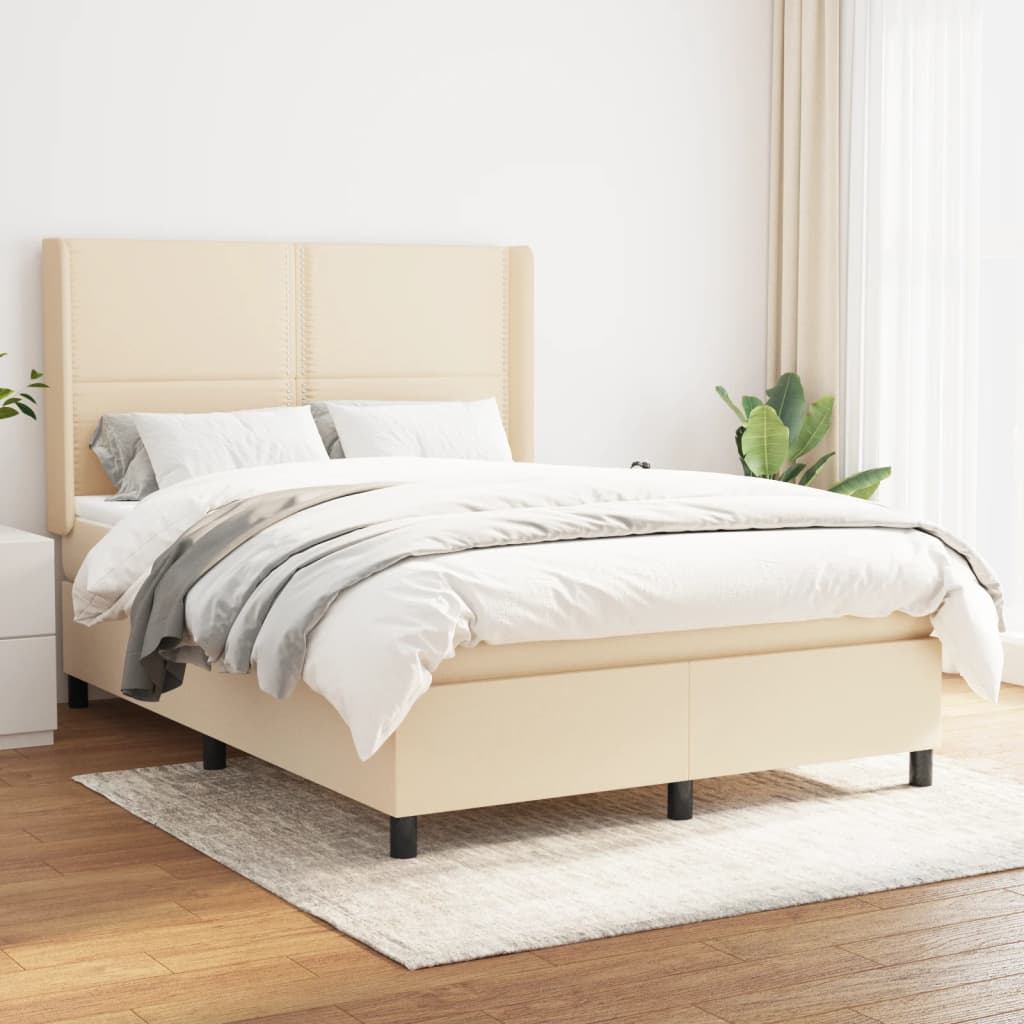 Boxspring met matras stof crèmekleurig 140x190 cm is nu te koop bij PeponiXL, paradijselijk wonen!