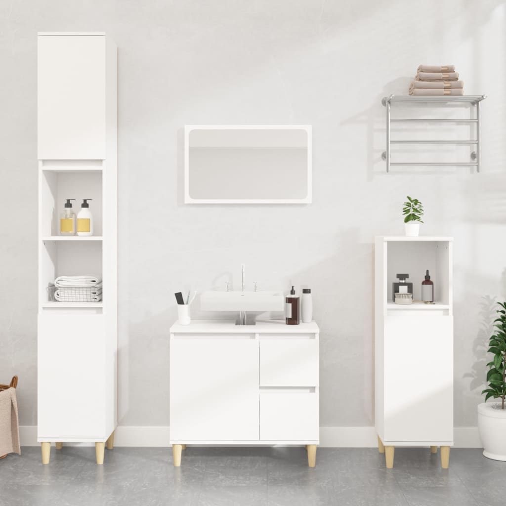 3-delige Badkamerkastenset bewerkt hout wit is nu te koop bij PeponiXL, paradijselijk wonen!